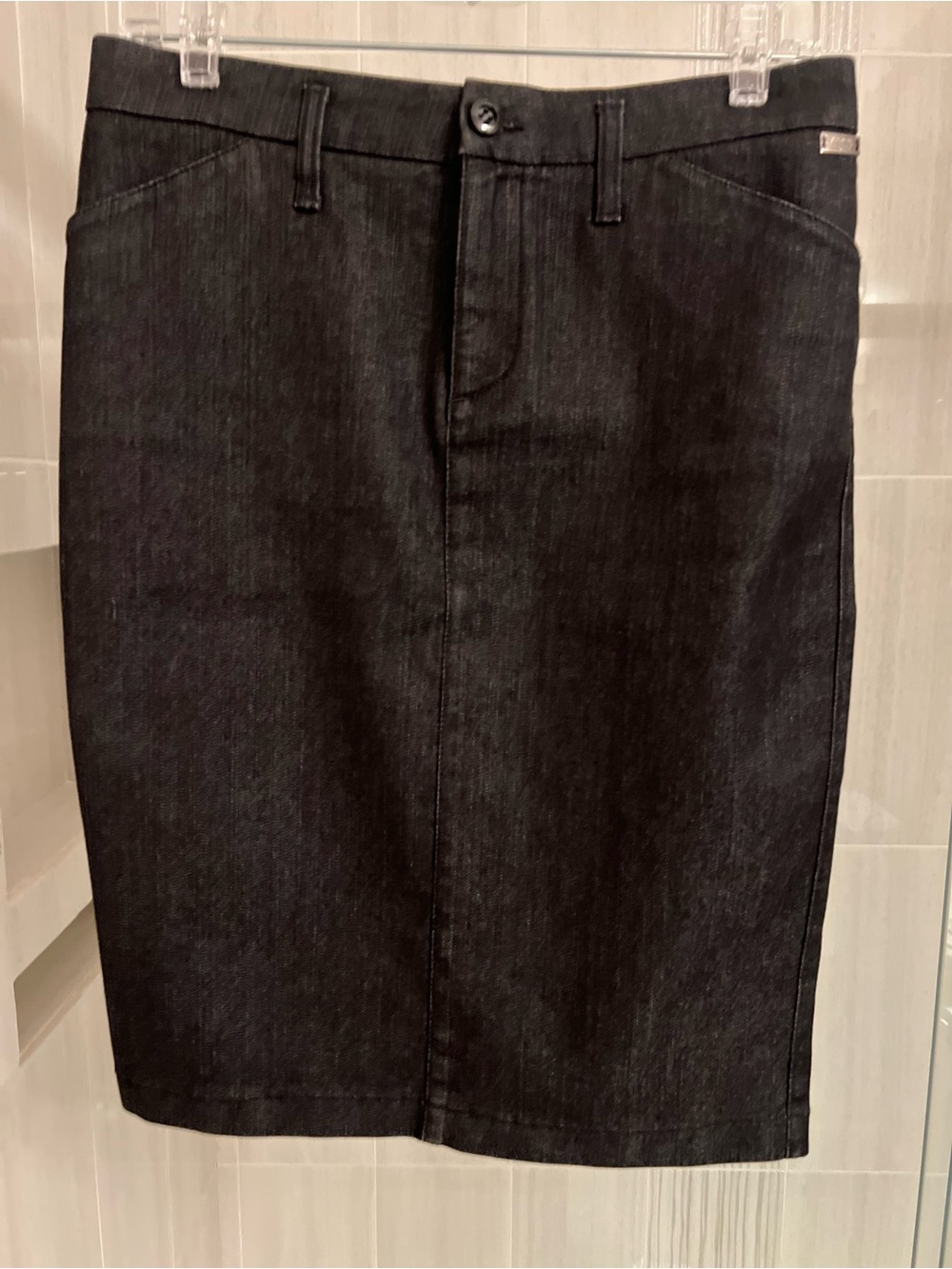 Jeans Les Copains Dark Wash Denim Pencil Skirt Italian Sz 42 / US 6 Silk Trim